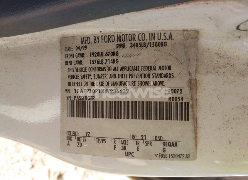 Photo 9 of 1999 Ford Escort LX (VIN 1FAFP10P1XW236632)