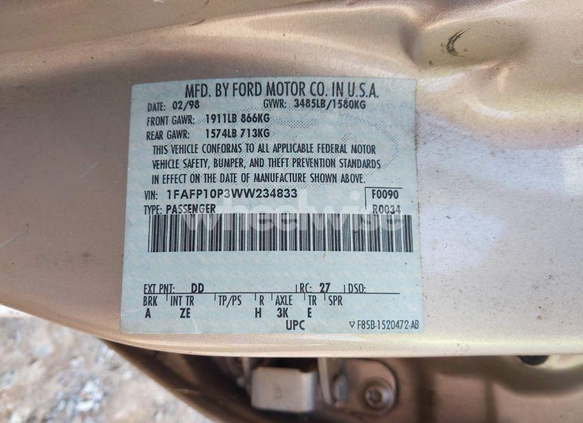 Photo 9 of 1998 Ford Escort LX (VIN 1FAFP10P3WW234833)