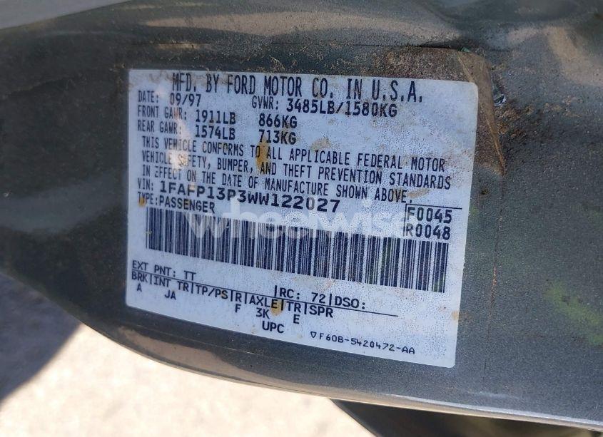 Photo 9 of 1998 Ford Escort SE (VIN 1FAFP13P3WW122027)