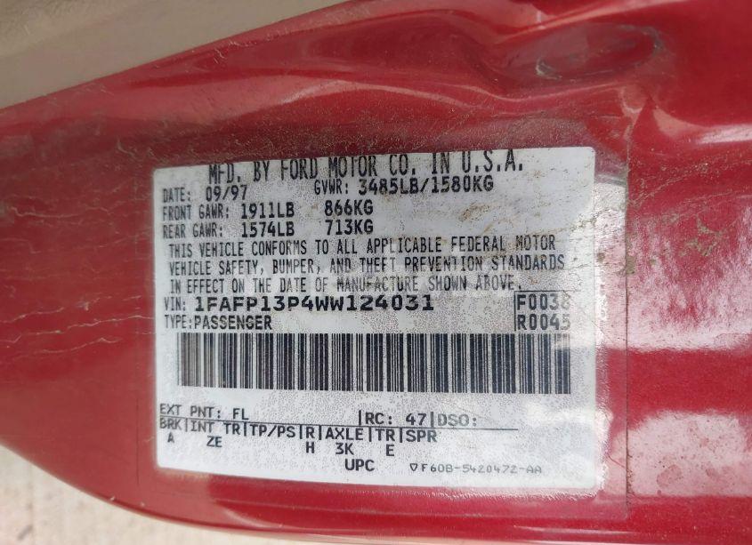 Photo 9 of 1998 Ford Escort SE (VIN 1FAFP13P4WW124031)