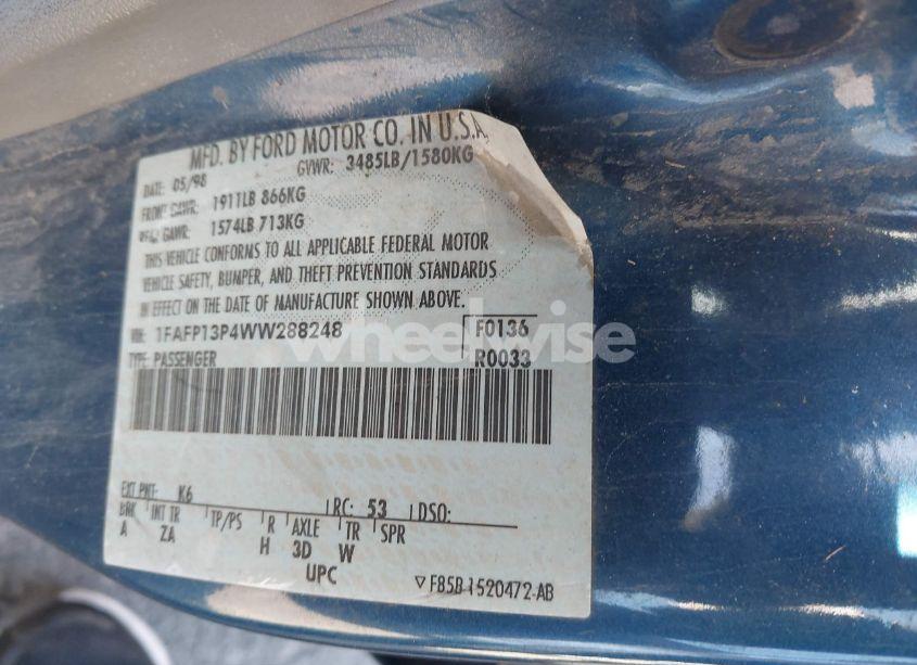 Photo 9 of 1998 Ford Escort SE (VIN 1FAFP13P4WW288248)