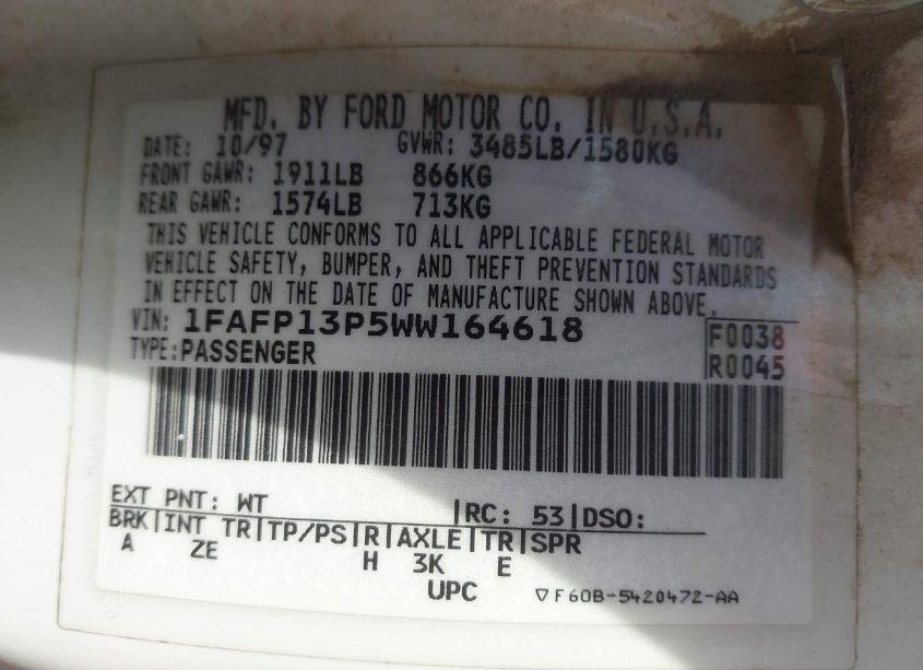 Photo 9 of 1998 Ford Escort SE (VIN 1FAFP13P5WW164618)