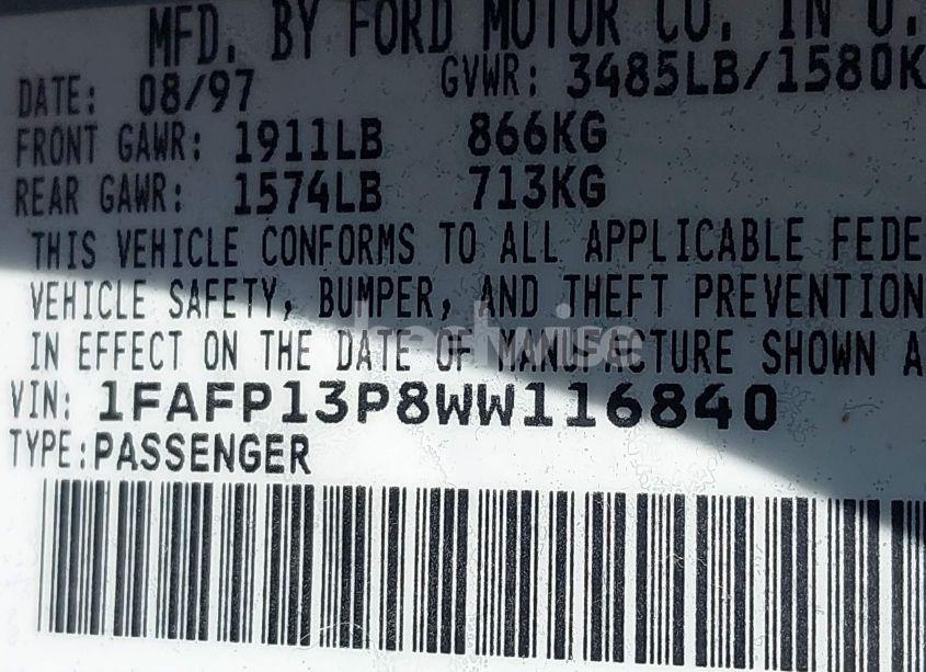 Photo 9 of 1998 Ford Escort SE (VIN 1FAFP13P8WW116840)