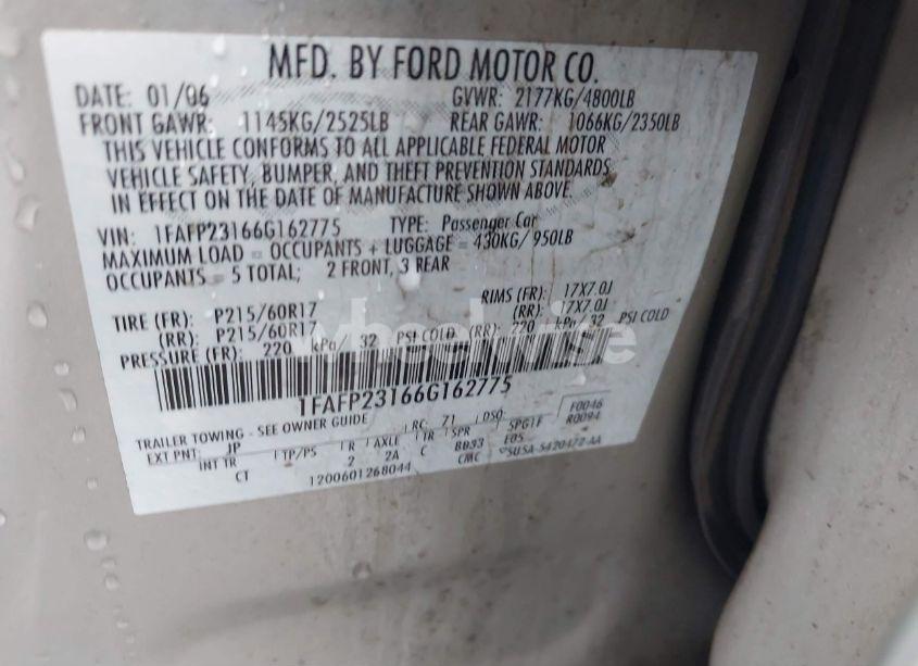 Photo 9 of 2006 Ford Five HUNDRED SE (VIN 1FAFP23166G162775)