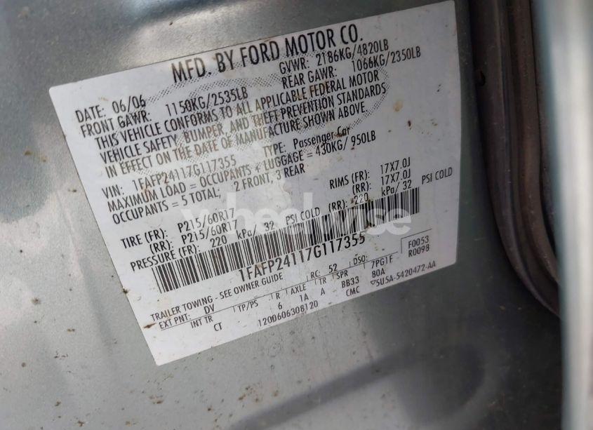 Photo 9 of 2007 Ford Five HUNDRED SEL (VIN 1FAFP24117G117355)