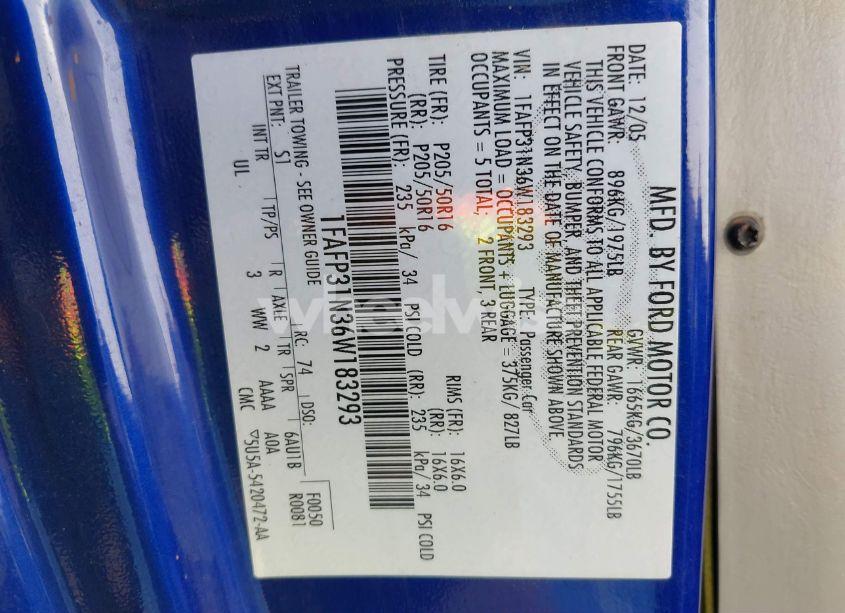 Photo 9 of 2006 Ford Focus ZX3 (VIN 1FAFP31N36W183293)