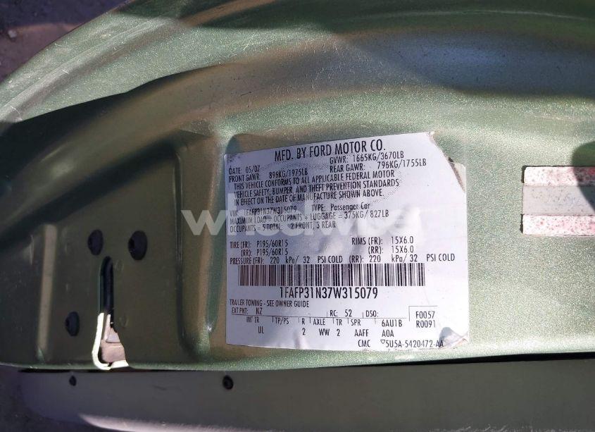 Photo 9 of 2007 Ford Focus S/SE/SES (VIN 1FAFP31N37W315079)