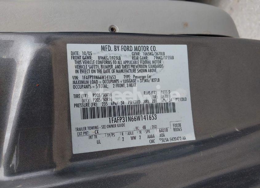 Photo 9 of 2006 Ford Focus ZX3 (VIN 1FAFP31N66W141653)