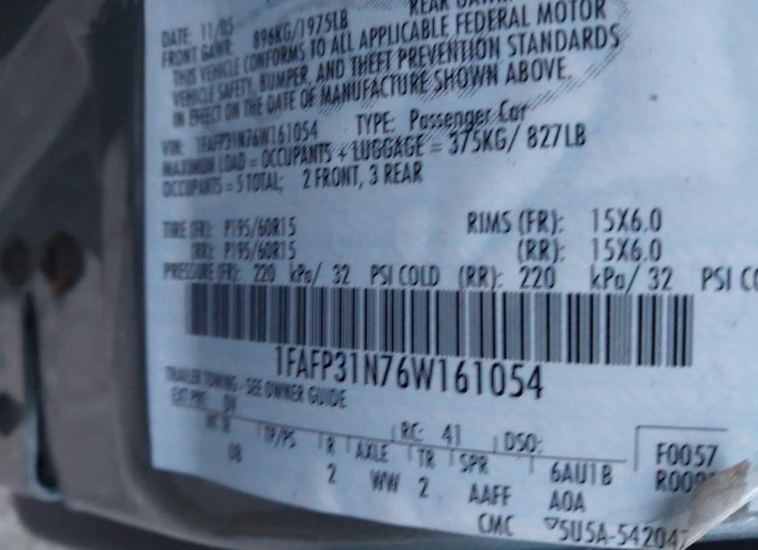 Photo 9 of 2006 Ford Focus ZX3 (VIN 1FAFP31N76W161054)