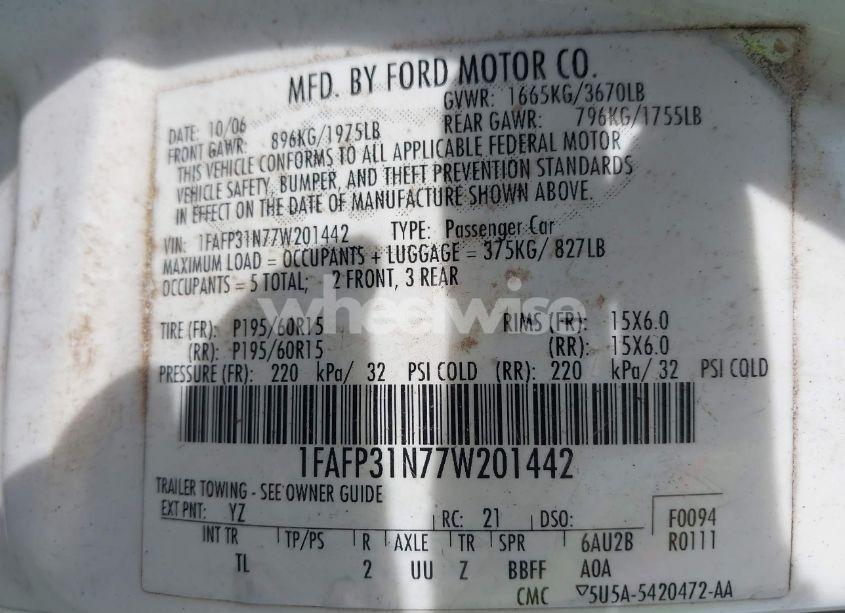 Photo 9 of 2007 Ford Focus S/SE/SES (VIN 1FAFP31N77W201442)