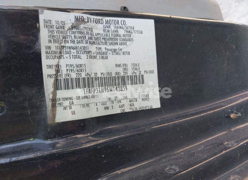 Photo 9 of 2006 Ford Focus ZX3 (VIN 1FAFP31N96W143851)