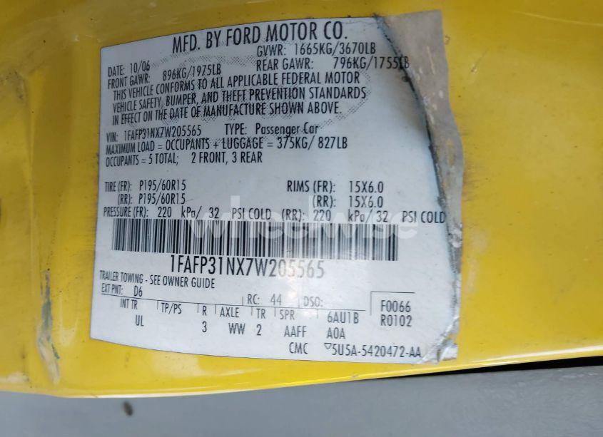 Photo 9 of 2007 Ford Focus S/SE/SES (VIN 1FAFP31NX7W205565)