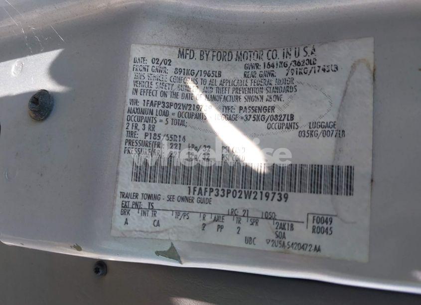 Photo 9 of 2002 Ford Focus LX (VIN 1FAFP33P02W219739)