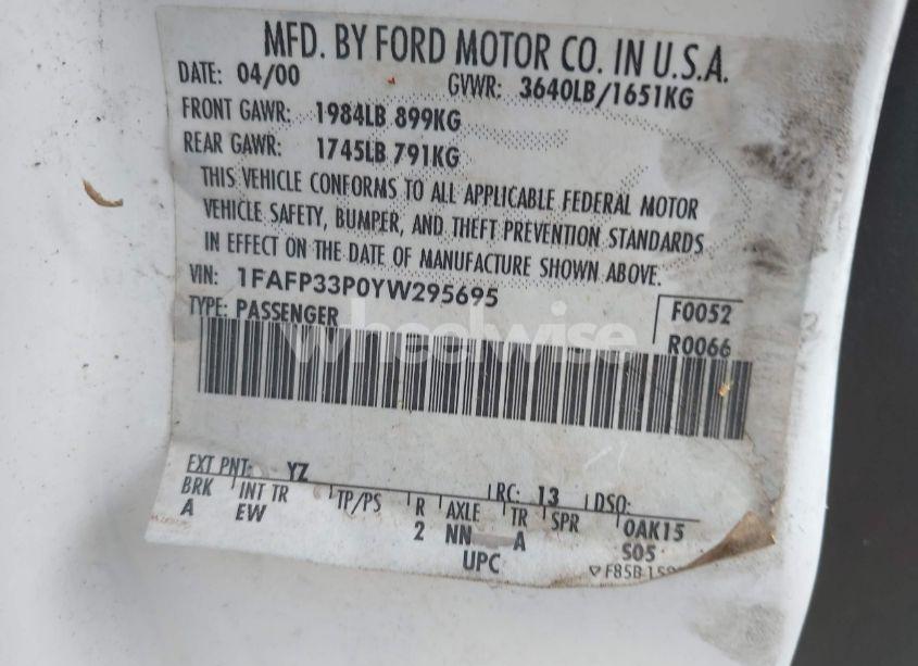 Photo 9 of 2000 Ford Focus LX (VIN 1FAFP33P0YW295695)