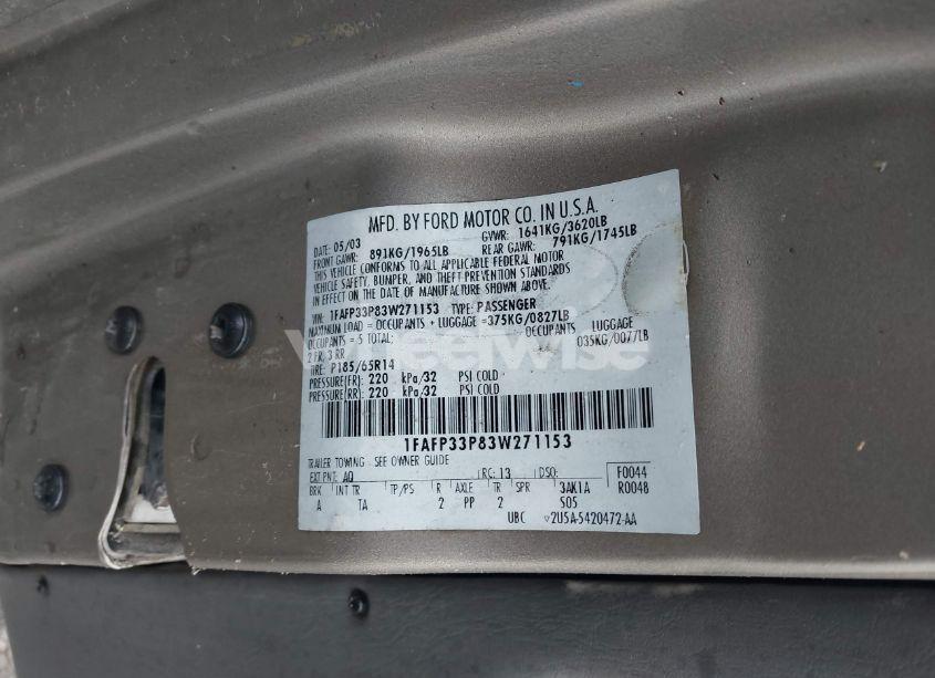 Photo 9 of 2003 Ford Focus LX (VIN 1FAFP33P83W271153)