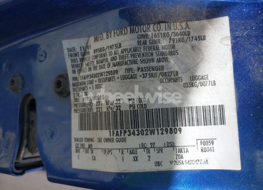 Photo 9 of 2002 Ford Focus SE (VIN 1FAFP34302W129809)