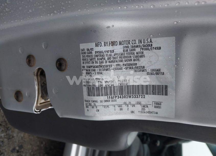 Photo 9 of 2002 Ford Focus SE (VIN 1FAFP34302W333722)