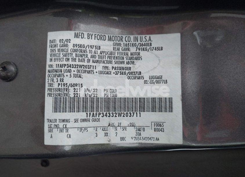 Photo 9 of 2002 Ford Focus SE (VIN 1FAFP34332W203711)