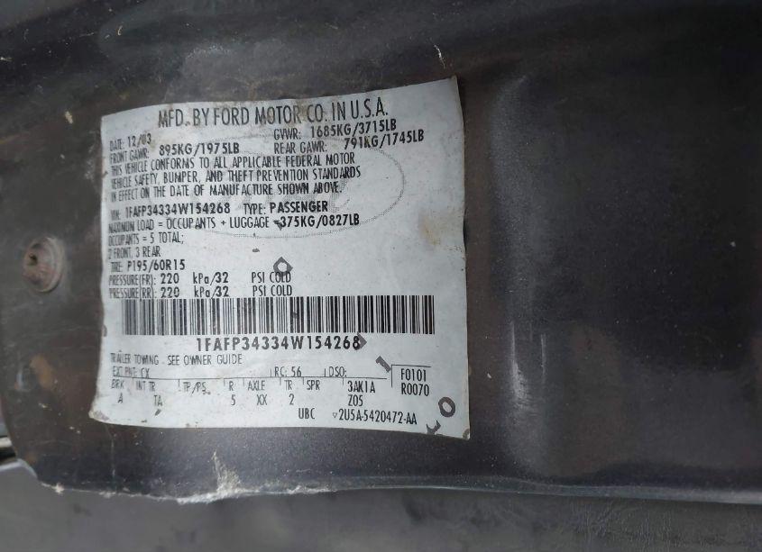 Photo 9 of 2004 Ford Focus SE (VIN 1FAFP34334W154268)