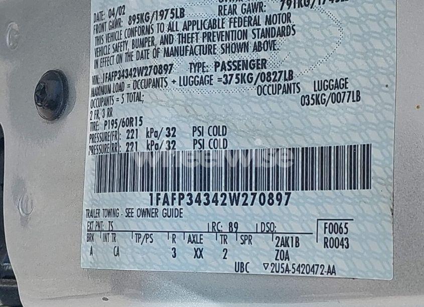 Photo 9 of 2002 Ford Focus SE/SE COMFORT/SE SPORT (VIN 1FAFP34342W270897)