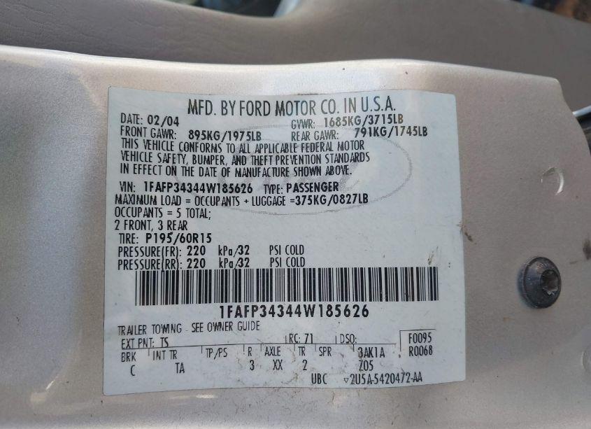 Photo 9 of 2004 Ford Focus SE (VIN 1FAFP34344W185626)