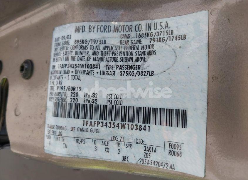 Photo 9 of 2004 Ford Focus SE (VIN 1FAFP34354W103841)