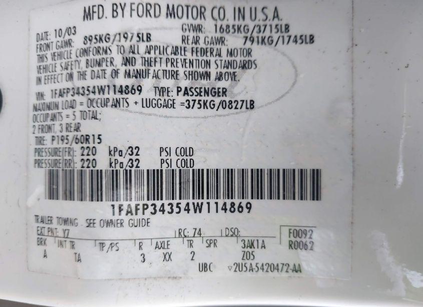 Photo 9 of 2004 Ford Focus SE (VIN 1FAFP34354W114869)