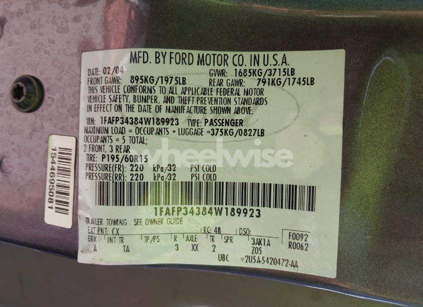 Photo 9 of 2004 Ford Focus SE (VIN 1FAFP34384W189923)