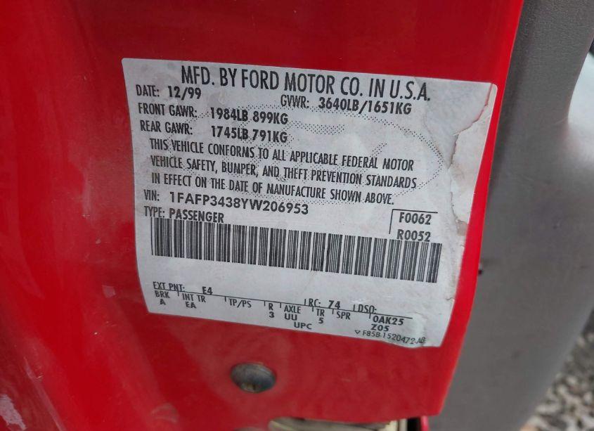 Photo 9 of 2000 Ford Focus SE (VIN 1FAFP3438YW206953)