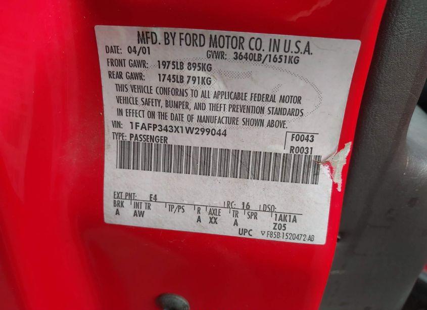 Photo 9 of 2001 Ford Focus SE (VIN 1FAFP343X1W299044)