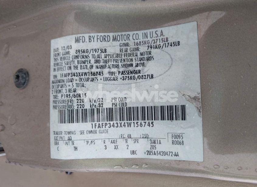 Photo 9 of 2004 Ford Focus SE (VIN 1FAFP343X4W156745)