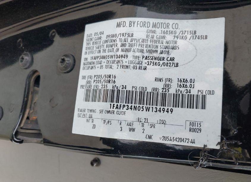 Photo 9 of 2005 Ford Focus ZX4 (VIN 1FAFP34N05W134949)