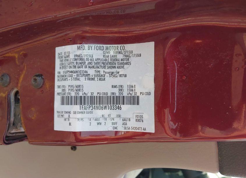 Photo 9 of 2006 Ford Focus ZX4 (VIN 1FAFP34N06W103346)