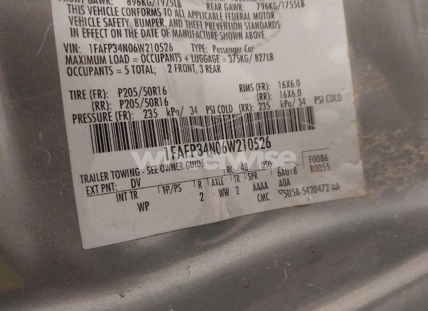 Photo 9 of 2006 Ford Focus ZX4 (VIN 1FAFP34N06W210526)