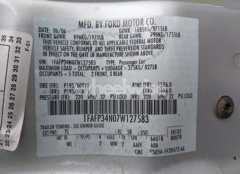 Photo 9 of 2007 Ford Focus S/SE/SES (VIN 1FAFP34N07W127583)