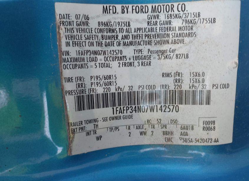 Photo 9 of 2007 Ford Focus S/SE/SES (VIN 1FAFP34N07W142570)