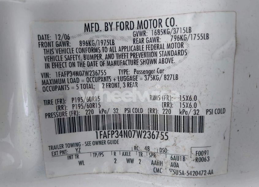 Photo 9 of 2007 Ford Focus S/SE/SES (VIN 1FAFP34N07W236755)