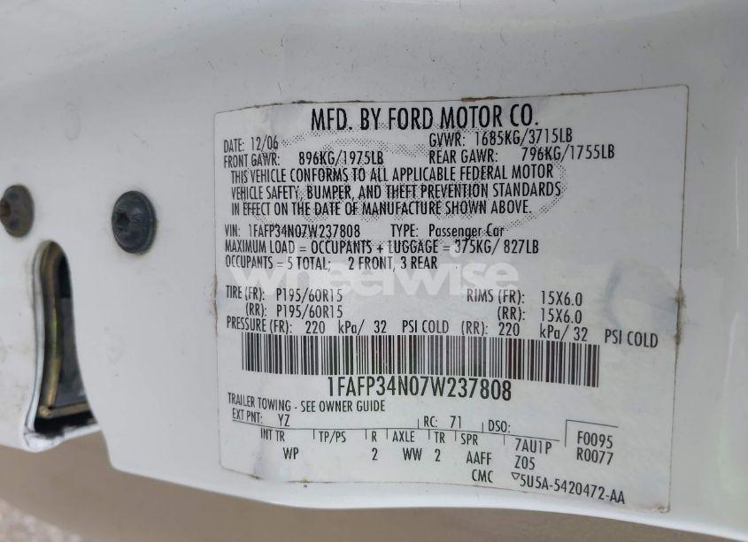 Photo 9 of 2007 Ford Focus S/SE/SES (VIN 1FAFP34N07W237808)