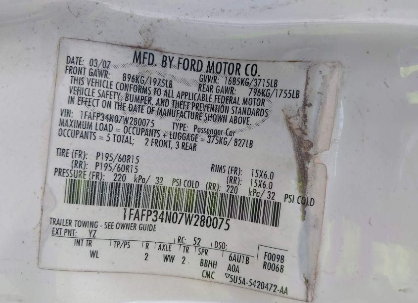 Photo 9 of 2007 Ford Focus S/SE/SES (VIN 1FAFP34N07W280075)