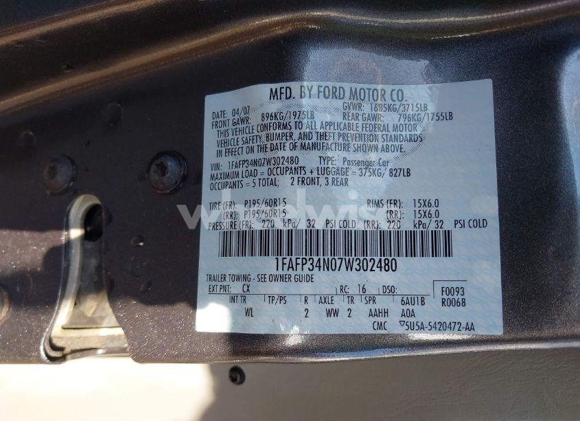 Photo 9 of 2007 Ford Focus S/SE/SES (VIN 1FAFP34N07W302480)