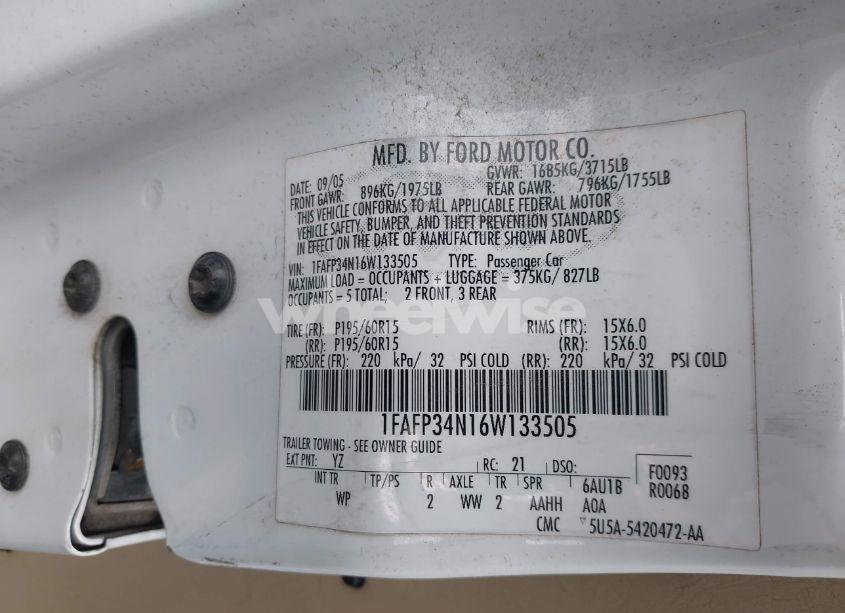 Photo 9 of 2006 Ford Focus ZX4 (VIN 1FAFP34N16W133505)