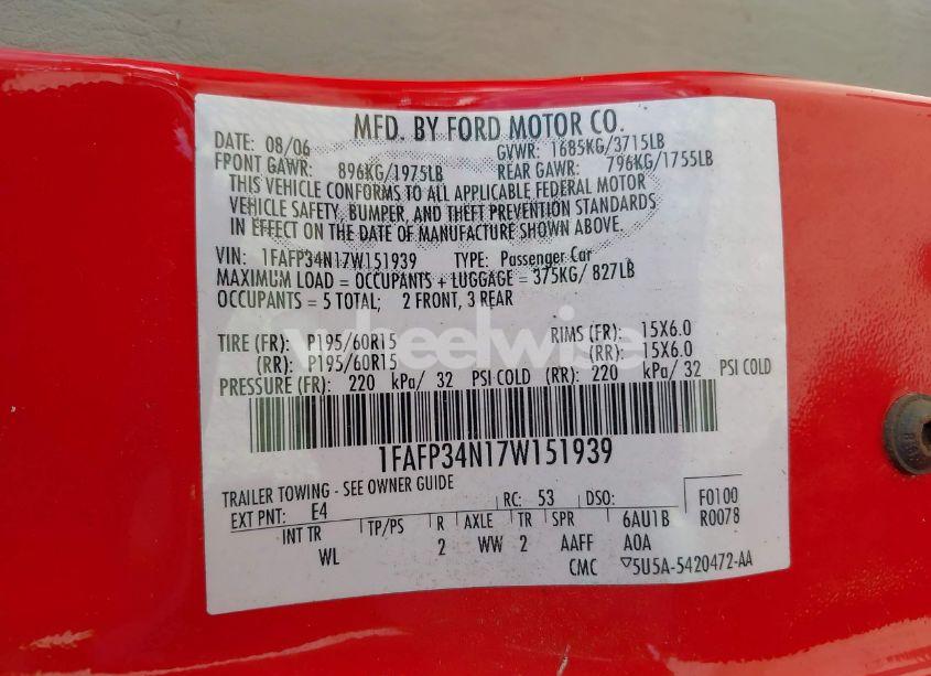 Photo 9 of 2007 Ford Focus S/SE/SES (VIN 1FAFP34N17W151939)