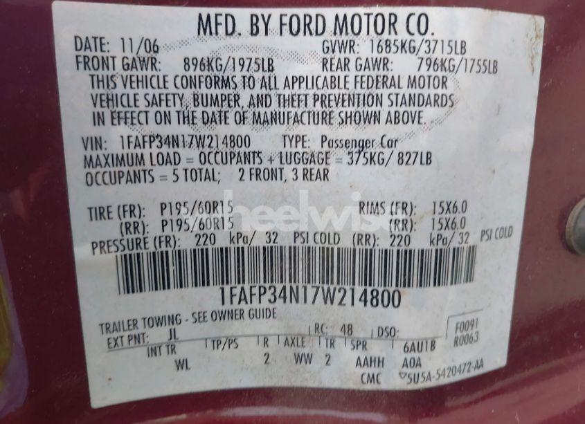 Photo 9 of 2007 Ford Focus S/SE/SES (VIN 1FAFP34N17W214800)