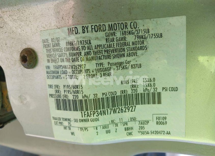 Photo 9 of 2007 Ford Focus S/SE/SES (VIN 1FAFP34N17W262927)