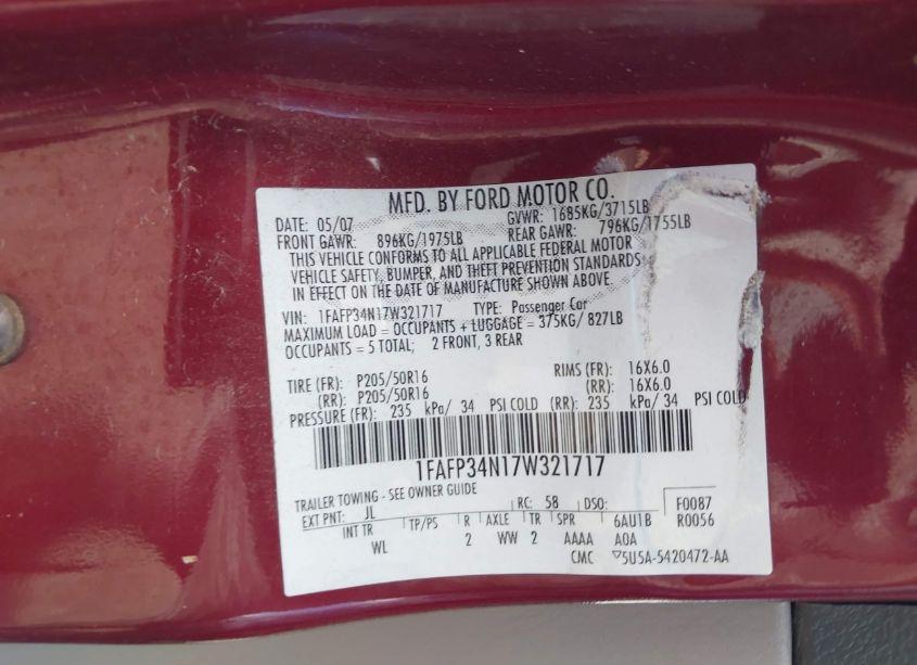 Photo 9 of 2007 Ford Focus S/SE/SES (VIN 1FAFP34N17W321717)