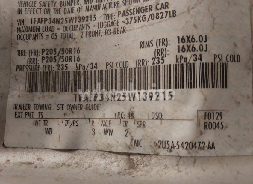 Photo 9 of 2005 Ford Focus ZX4 (VIN 1FAFP34N25W139215)