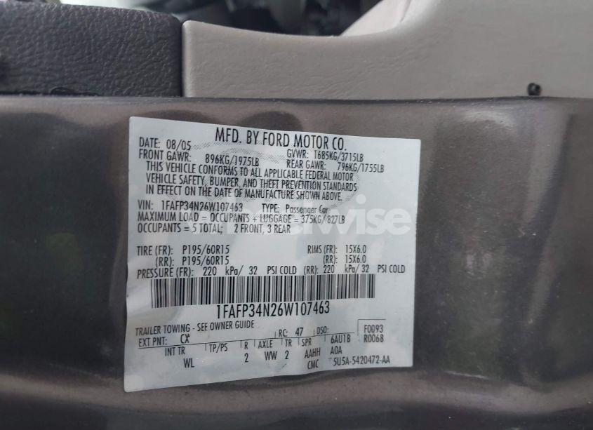 Photo 9 of 2006 Ford Focus ZX4 (VIN 1FAFP34N26W107463)