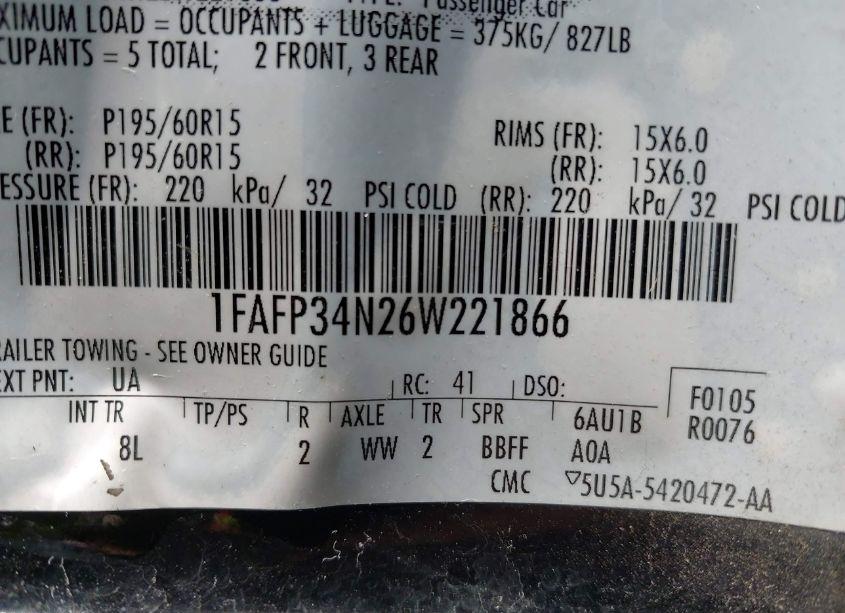 Photo 9 of 2006 Ford Focus ZX4 (VIN 1FAFP34N26W221866)