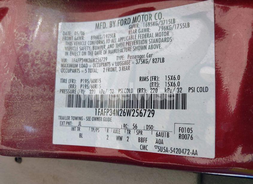 Photo 9 of 2006 Ford Focus ZX4 (VIN 1FAFP34N26W256729)