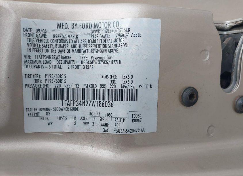 Photo 9 of 2007 Ford Focus S/SE/SES (VIN 1FAFP34N27W186036)